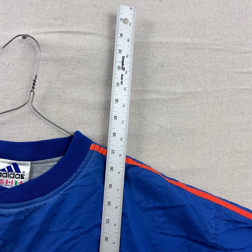 Adidas Windbreaker Pullover Mens Large Blue Orange 3 Stripe Vintage 90s Crewneck